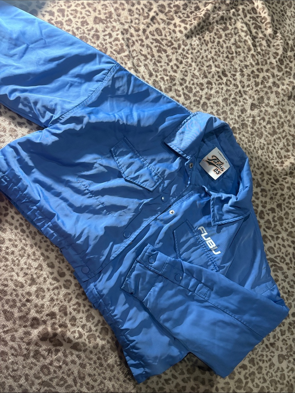 FUBU Men's Bright Blue Windbreaker Coach Jacket